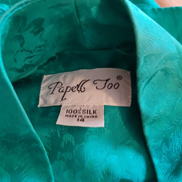 Vintage Silk Papell turquoise blouse 14 - Picture 5 of 5
